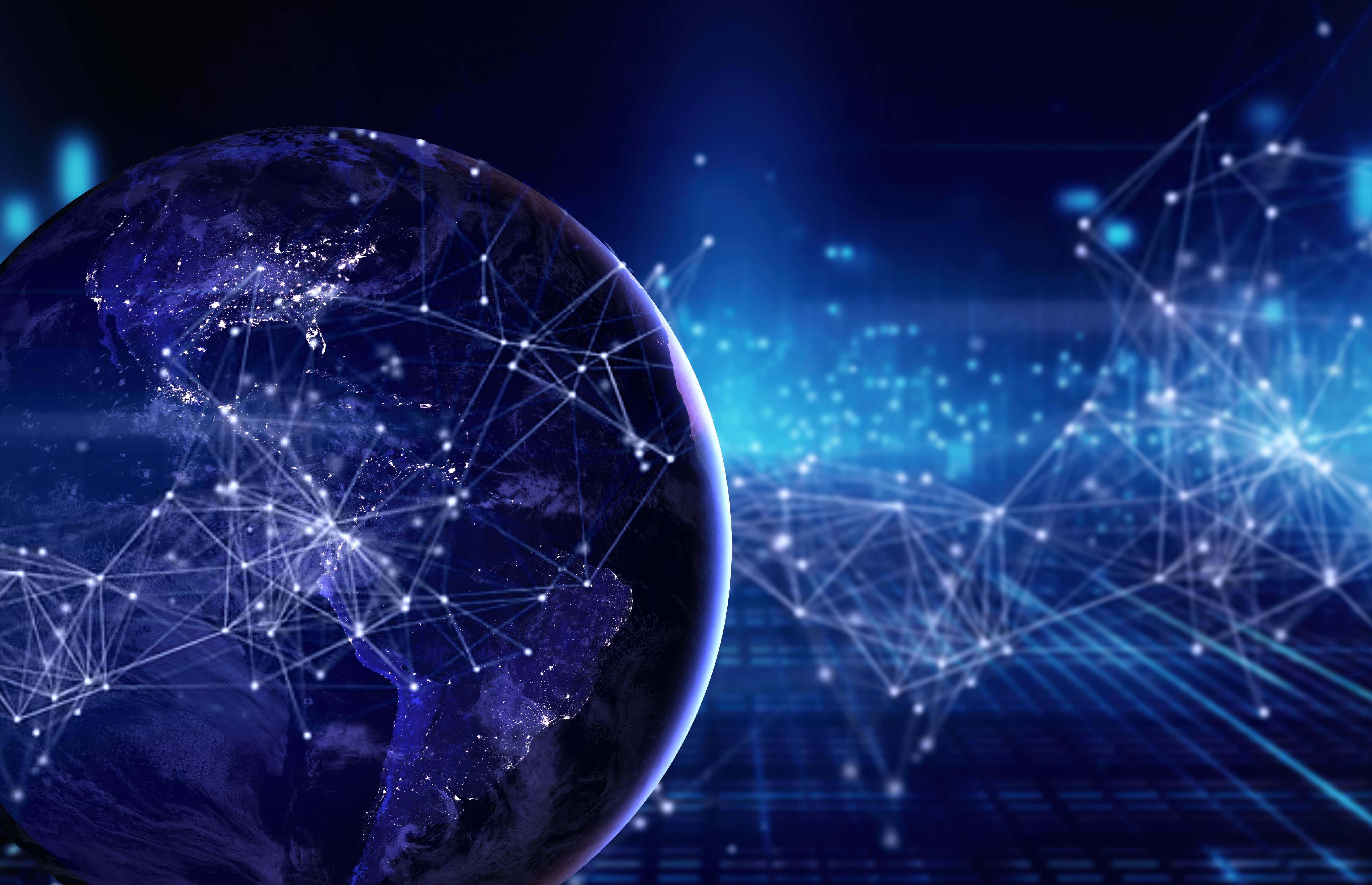 Image of the world interconnected by a network picturing the Cloud Computing aspect of our custom software development